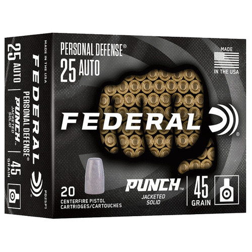 Federal Premium Personal Defense 25 Auto 45 Grain Brass Centerfire Punch Jacketed Solid
