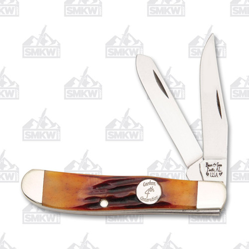 Bear & Son Mini Trapper Folding Knife Red Stag Bone Front Open