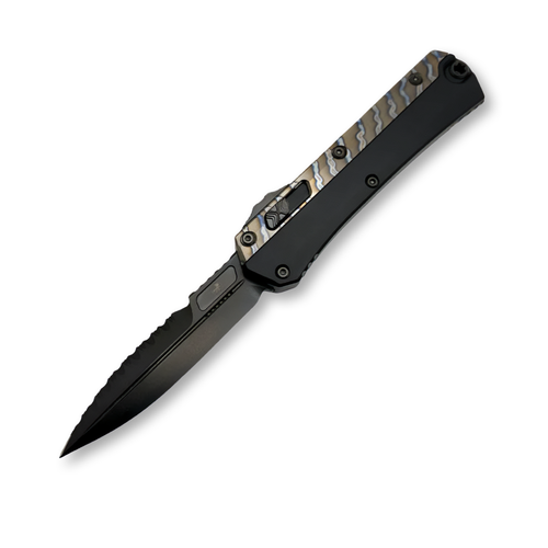 MICROTECH GLYKON FLAMED TITANIUM 3.72in PART SERRATED BAYONET