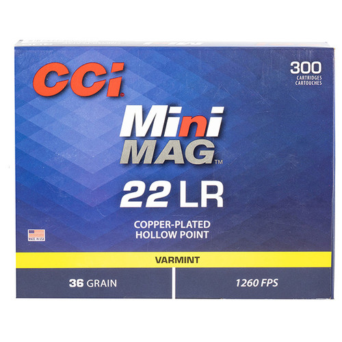 CCI Mini Mag 22 LR Ammunition Brass Rimfire 300 Round 36 Grain Copper Plated HP Varmint