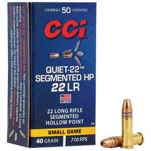 CCI Quiet-22 Subsonic 22 LR Rifle Ammunition 50 Rounds Brass Centerfire 40 Grain Segmented Hollow Point