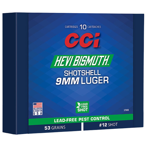 CCI HEVI-Bismuth Pest Control 9mm Luger 10 Rounds Aluminum Centerfire 43 Grain #11 Shot Catalyst Lead Free Shotshell
