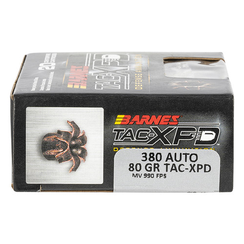 Barnes Bullets TAC-XPD Defense 380 Auto Handgun Ammunition Brass Centerfire Nickel Plated TAC-XP