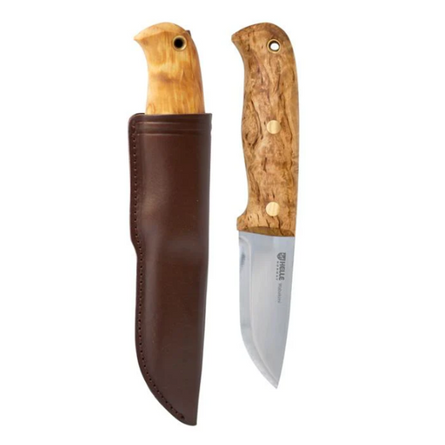 Helle Wabakimi Slepiner Curly Birch 3.14 Inch Plain Satin Drop Point