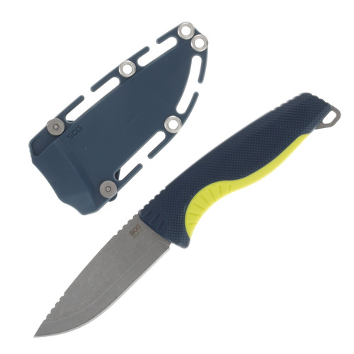 SOG Aegis FX Indigo and Acid 3.7 Inch Plan Stonewash Drop Point