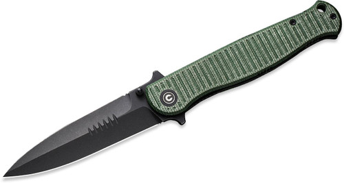 CIVIVI RS71 Folding Knife Green 4in Plain Black Stonewash Spear Point Front Open