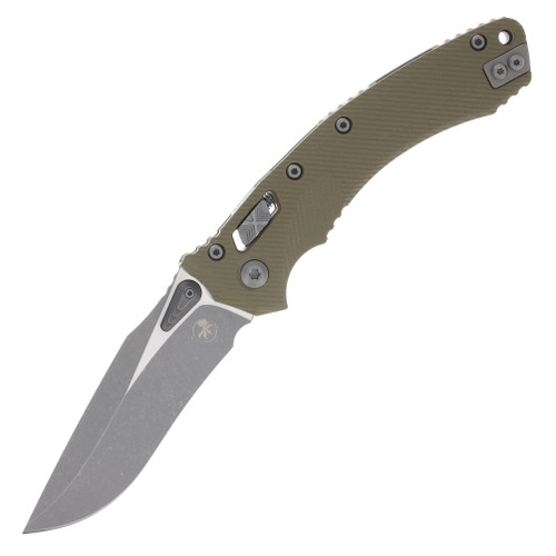 Microtech Amphibian Fluted OD Green Folding Knife 3.9in Drop Point