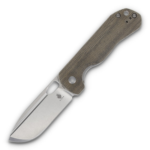 Kizer Bugai Tan Micarta Folding Knife 3.11in Stonewash Drop Point