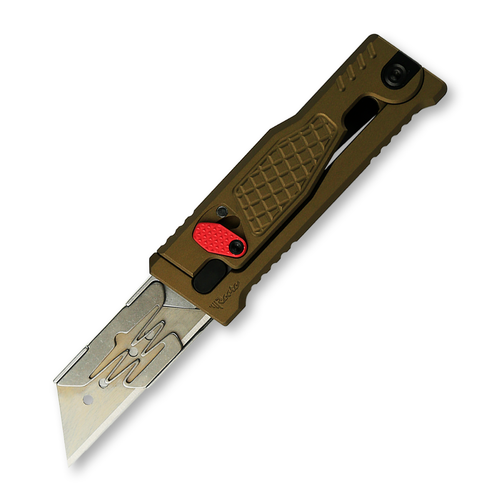 Reate Exo-U Gravity Knife Copper Aluminum w Diamond Pattern Red Lock