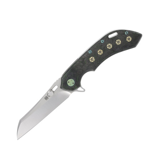 Olamic Wayfarer 247 S90V Wharning Satin Blade Light Blast Titanium Lock Side Handle Fat Carbon Dark Matter CF w/ Mosaic Pin Inlays