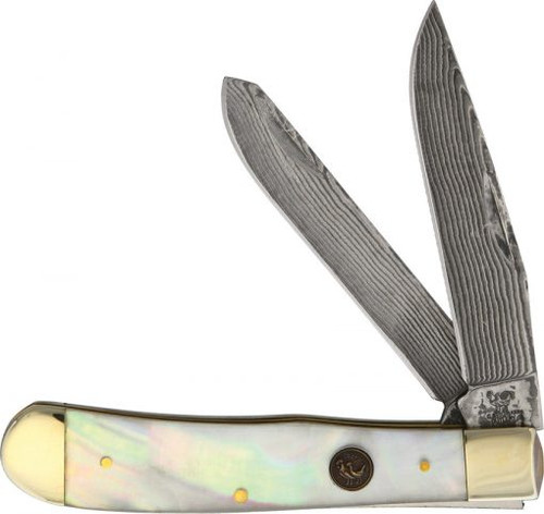 Hen & Rooster Mother of Pearl Trapper Damascus
