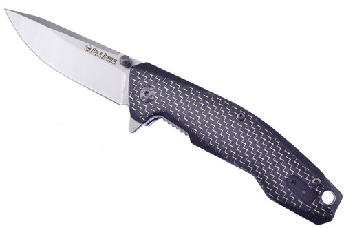 Hen & Rooster Black Grey Carbon Fiber Folding Knife 3.25in Drop Point