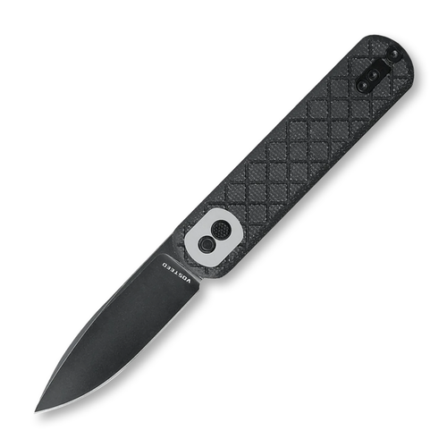 Vosteed Corgi Folding Knife 2.99in Plain Black Stonewash Drop Point Front Open
