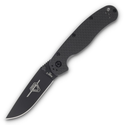 Ontario Rat II Folding Knife Carbon Fiber Black BLACKWASH DROP POINT