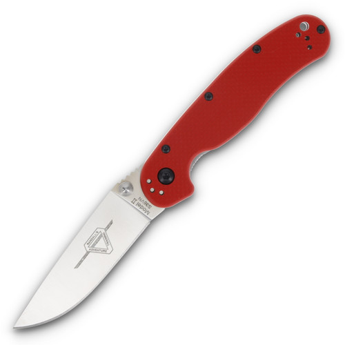 Ontario Rat II Folding Knife Red PLAIN Satin DROP POINT