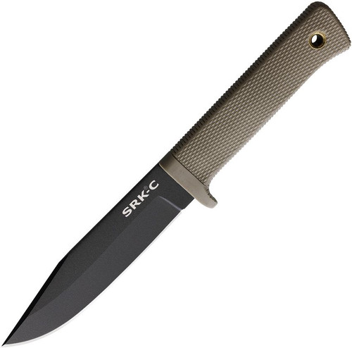 Cold Steel SRK Compact Black Tuff-Ex Coated SK5 Carbon Steel Clip Point Fixed Blade Dark Earth Kray-Ex Handle