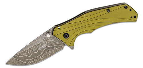 Kershaw Knockout Assisted Opening Green Aluminum Handle Damascus Blade