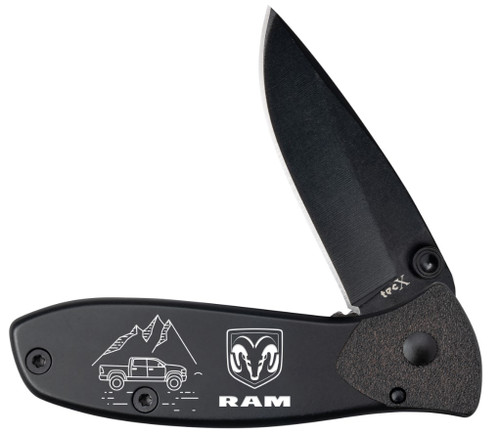 Tec-X Tags-L Folding Knife Black with Ram Logo