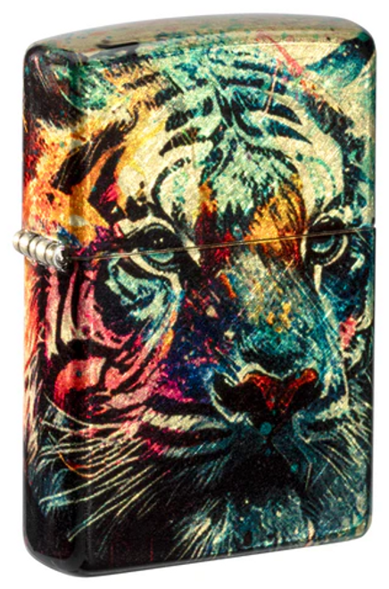 Zippo Lighter Painted Tiger Shimmering Brass