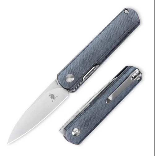 Kizer Feist Folding Knife Denim 2.8 Inch Plain Stonewash Drop Point Front Open and Back Closed