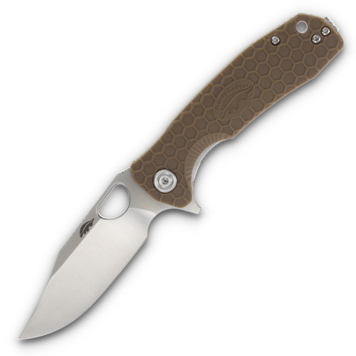 Honey Badger Medium Flipper Tan 3.19 Inch Plain Satin Clip Point