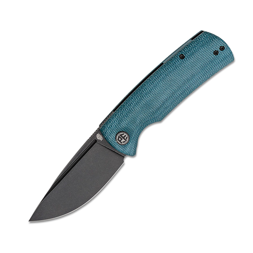 PETRIFIED FISH Beluga Linerlock Flipper Black Stonewashed K110 (D2) Drop Point Blade Blue Micarta Handle