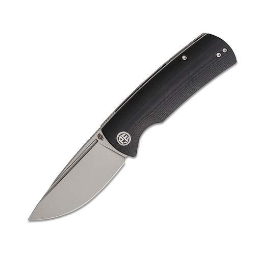 PETRIFIED FISH Beluga Linerlock Flipper Sandblasted K110 (D2) Drop Point Blade Black G10 Handle