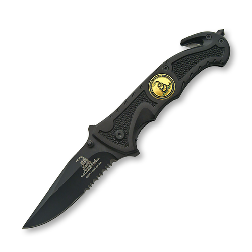 SZCO Dont Tread On Me Folding Knife 3.5IN BLACK PLAIN CLIP POINT