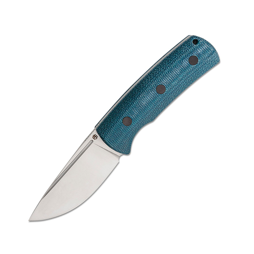 PETRIFIED FISH Beluga Satin N690 Fixed Blade Blue Micarta Handle Kydex Sheath