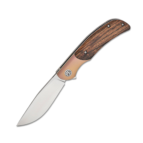 Petrified Fish Hourglass Sandalwood 3.54in Satin Drop Point Blade