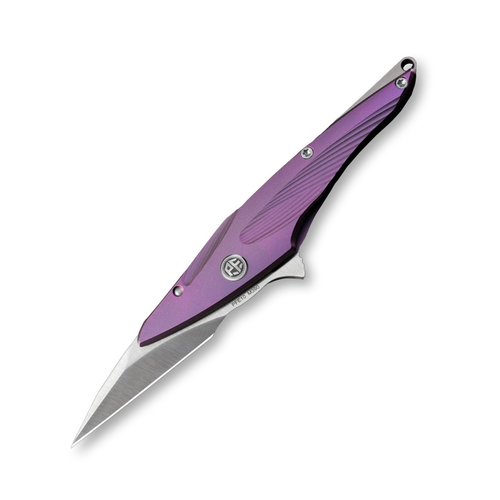 PETRIFIED FISH Hummingbird Framelock Satin M390 Blade Purple Titanium Handle