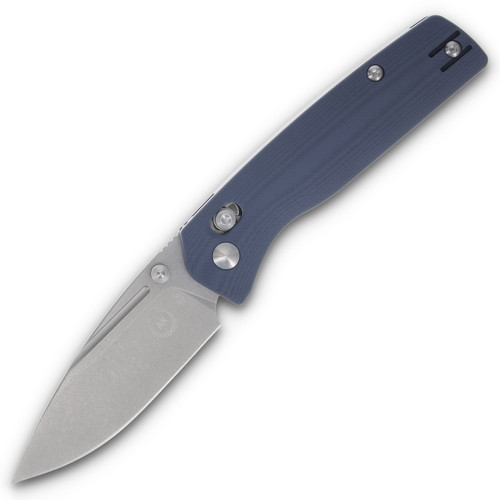 Asher Knife Co Spiro Crossbar Blue 3.2in Plain Stonewash Drop Point