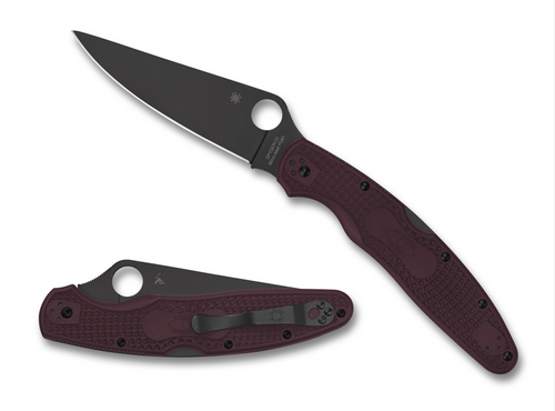 Spyderco Police 4 Lightweight Burgundy 4.38 Inch Plain Black Leaf Front Open and Back Closed