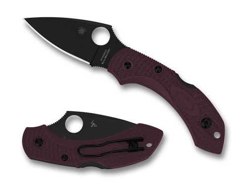 Spyderco Dragonfly 2 Folding Knife Burgundy 2.28 Inch Plain Black Leaf Front Open and Back Closed