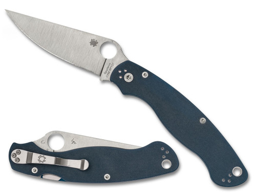 Spyderco Military 2 Cobalt Blue 4 Inch Plain Satin Clip Point Front Open and Back Closed