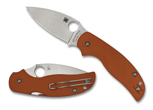 Spyderco Sage 5 Folding Knife Burnt Orange 3 Inch Plain Satin Leaf Front Closed and Back Open