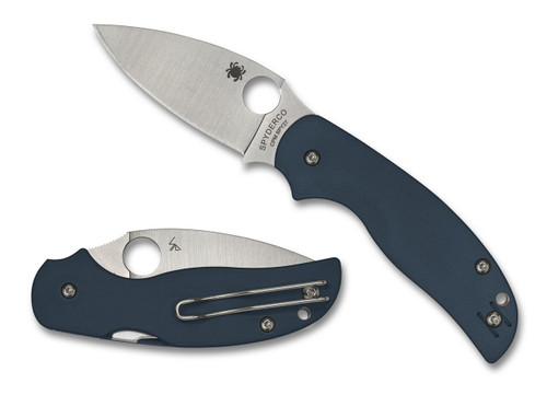 Spyderco Sage 5 Folding Knife Cobalt Blue 3 Inch Plain Satin Leaf Front Open and Back Closed