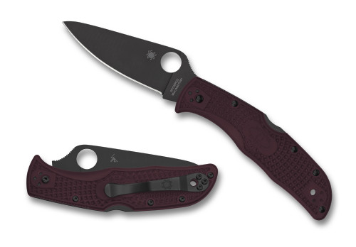 Spyderco Endela Lightweight Burgundy 3.41 Inch Plain Black Clip Point Front Open and Back Closed