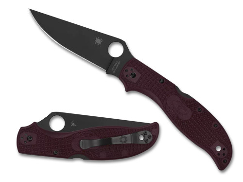 Spyderco Stretch 2 XL Lightweight Burgundy 3.99in Plain Black Clip Point Front Open and Back Closed