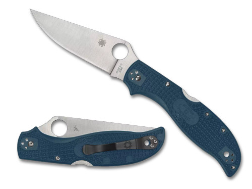 Spyderco Stretch 2XL Lightweight Blue 3.99 Inch Plain Satin Clip Point Front Open and Back Closed