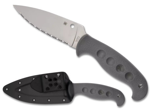 Spyderco Temperance Fixed Blade Knife Gray 4.46in Serrated Satin Leaf