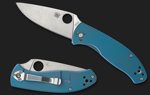 Spyderco Tenacious Folding Knife 3.35in Satin Drop Point Blue G-10