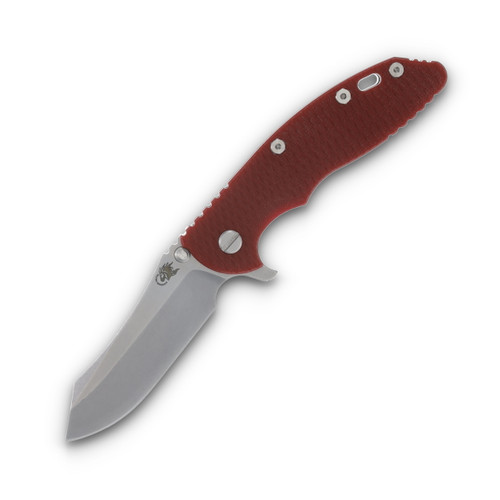 Hinderer XM-18 Folding Knife Red 3.5 Inch Plain Stonewash Skinner Front Open