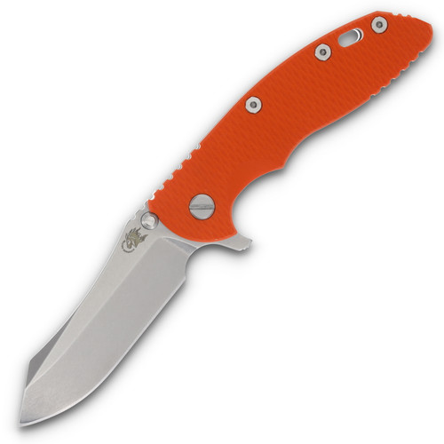 Hinderer XM-18 Folding Knife Orange 3.5 Inch Plain Stonewash Skinner Front Open