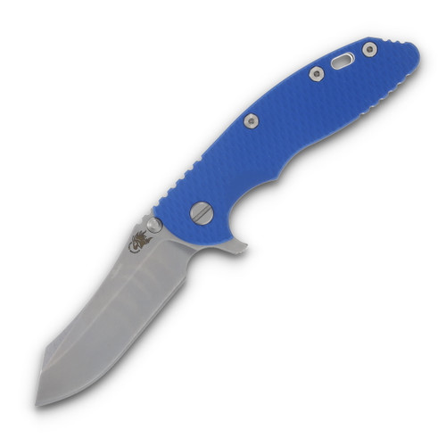 Hinderer XM-18 Folding Knife Blue 3.5 Inch Plain Stonewash Skinner Front Open