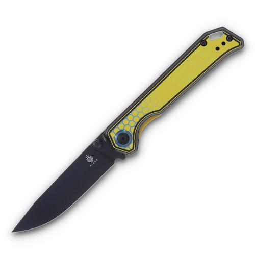 Kizer "Get Buzzed" Begleiter 2 Black Ti Coated Nitro V Blade Yellow & Black UV Printed G-10 Handle