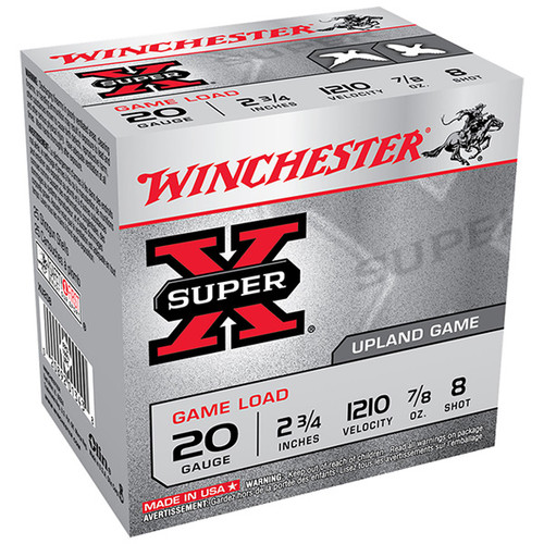 Winchester Super X Game Load 20 Gauge Shotshell 25 Rounds 2.75in 7/8oz #8 Lead Birdshot