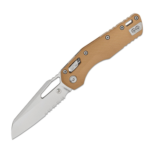 Microtech MSI Fluted G10 Tan 3.88in SW Part Serrated Wharncliffe Blade