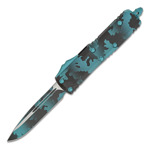 Microtech UTX85 SE SS OTF Turquoise Camo Standard PLAIN DROP POINT