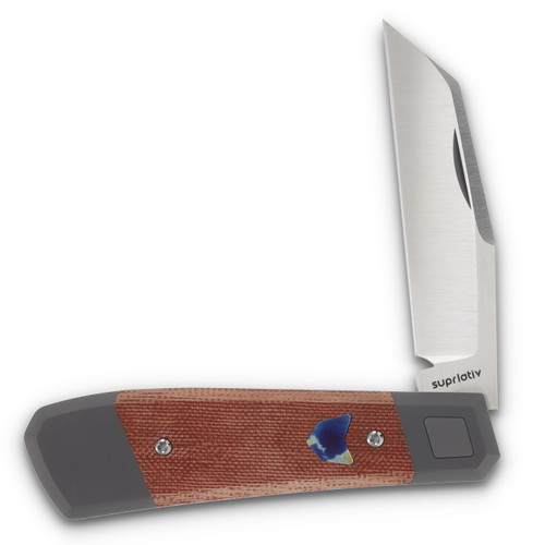 Suprlativ Comanche Orange Micarta Dark Blast Titanium Mokuti Shield